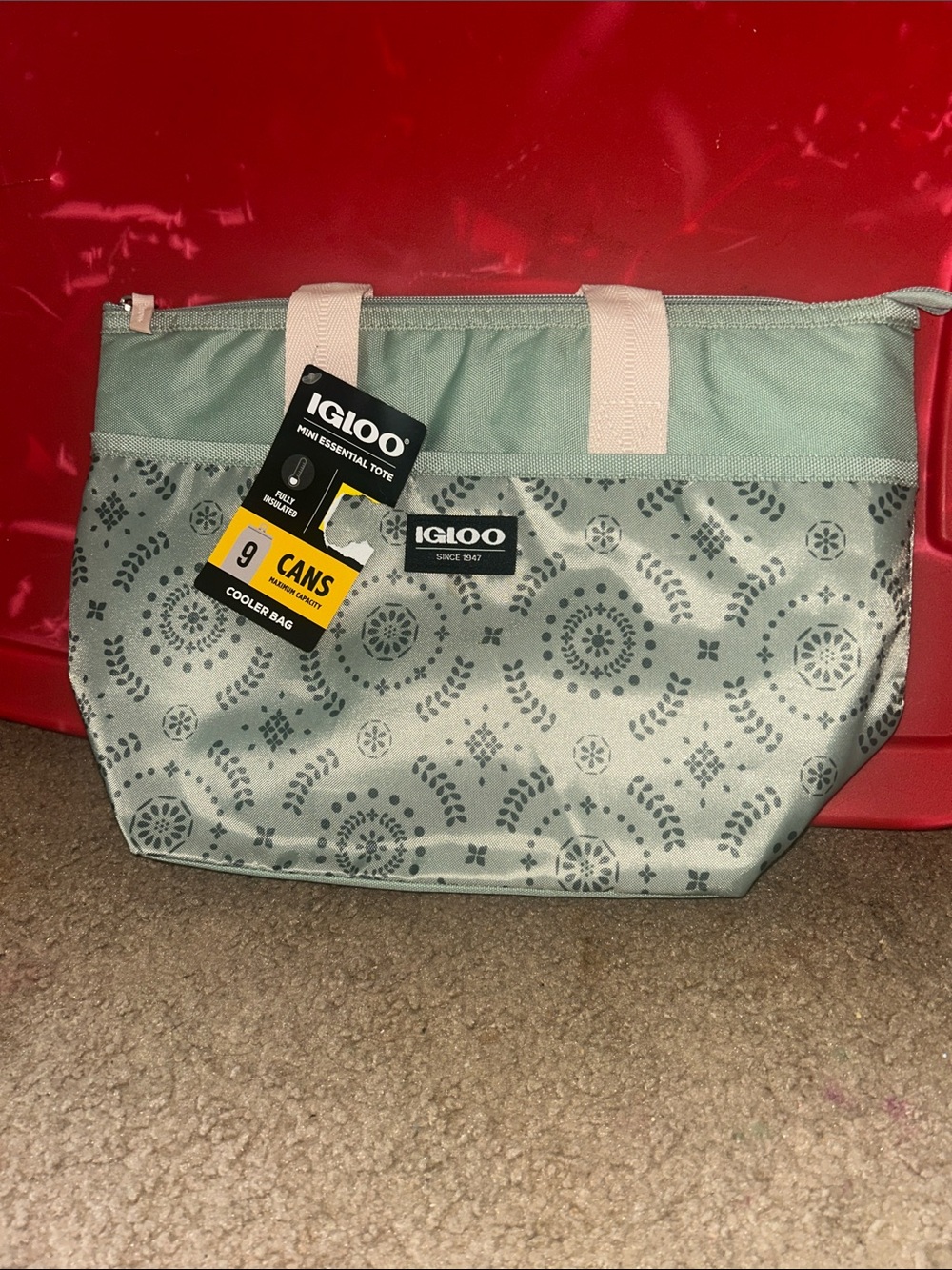 Igloo Mint Patterned Tote with Light khaki Handles